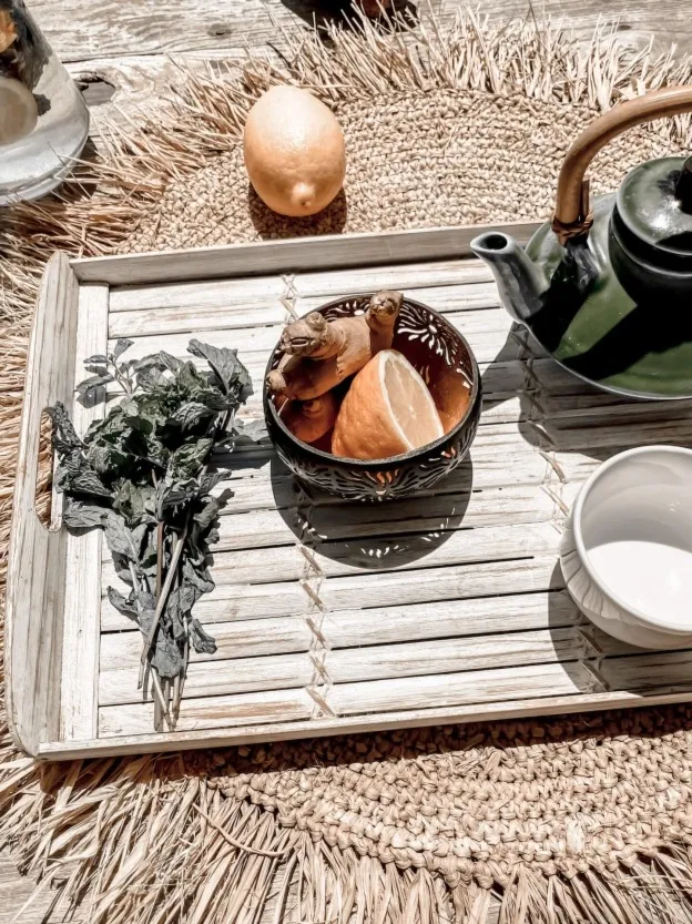 Taca bambusowa z pokrowcem L biała