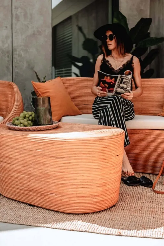 Zestaw rattanowy Tango sofa, dwa fotele i stolik kawowy owalny- jasny