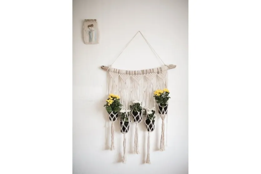 Kwietnik dekoracyjny makrama na 5 doniczek - kremowy