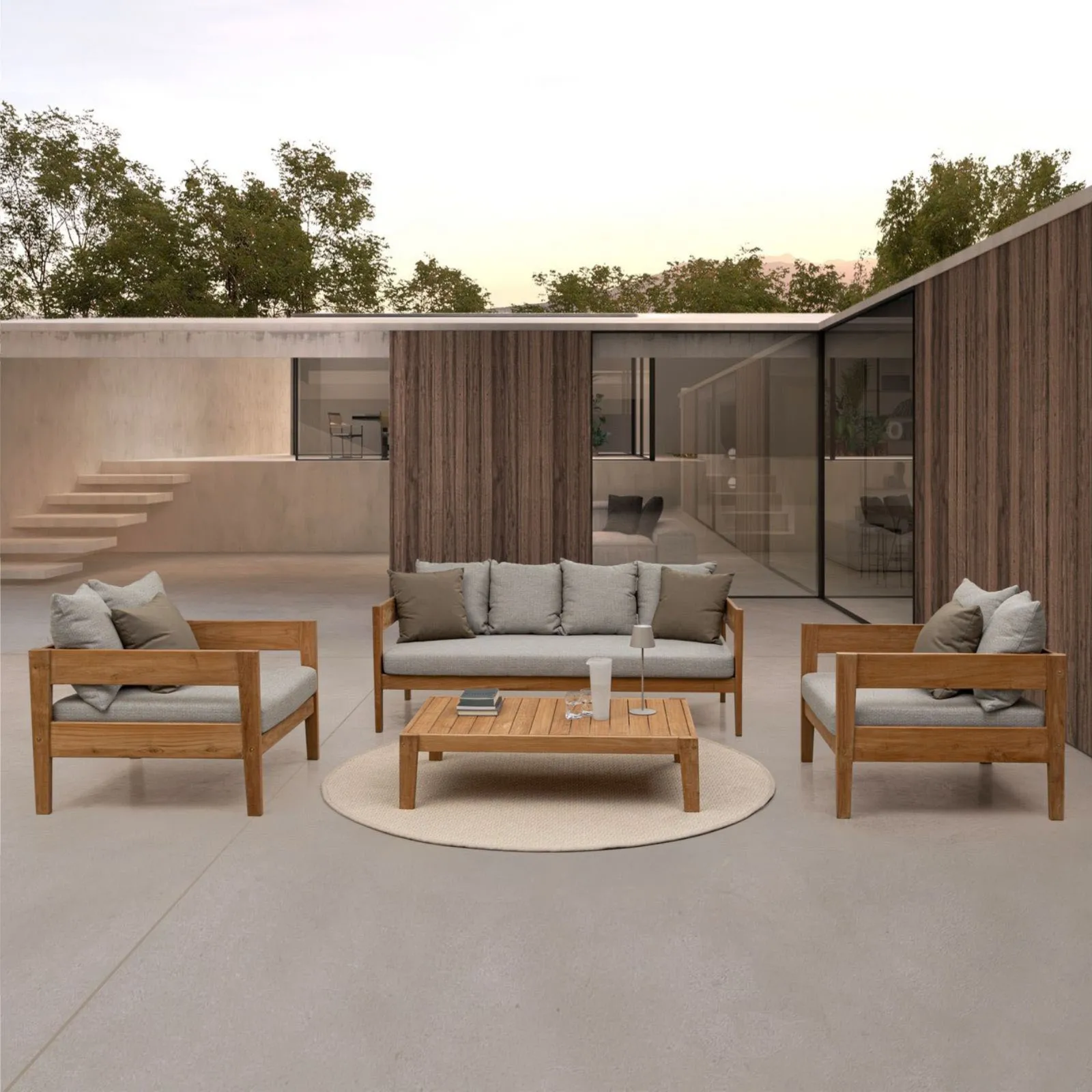 Zestaw Kovella drewniany szaro-beżowy