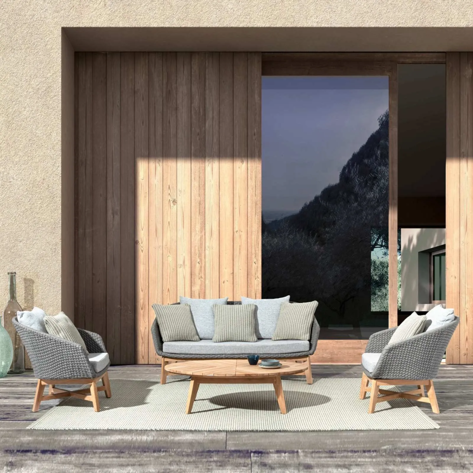 Zestaw Cochiano sofa fotele stolik owalny szary