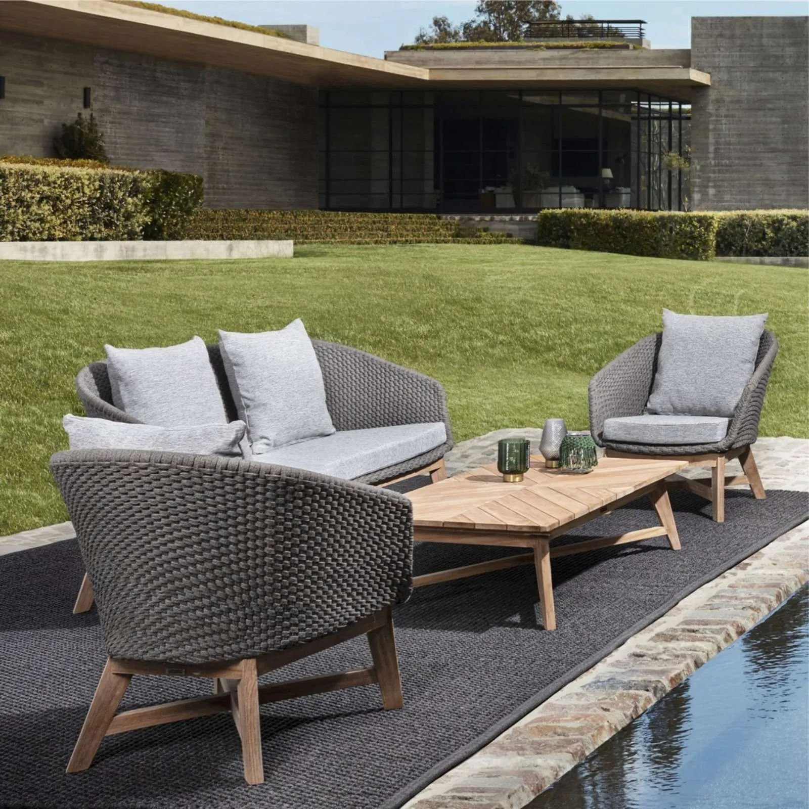 Zestaw Cochiano sofa fotele stolik prostokątny szary