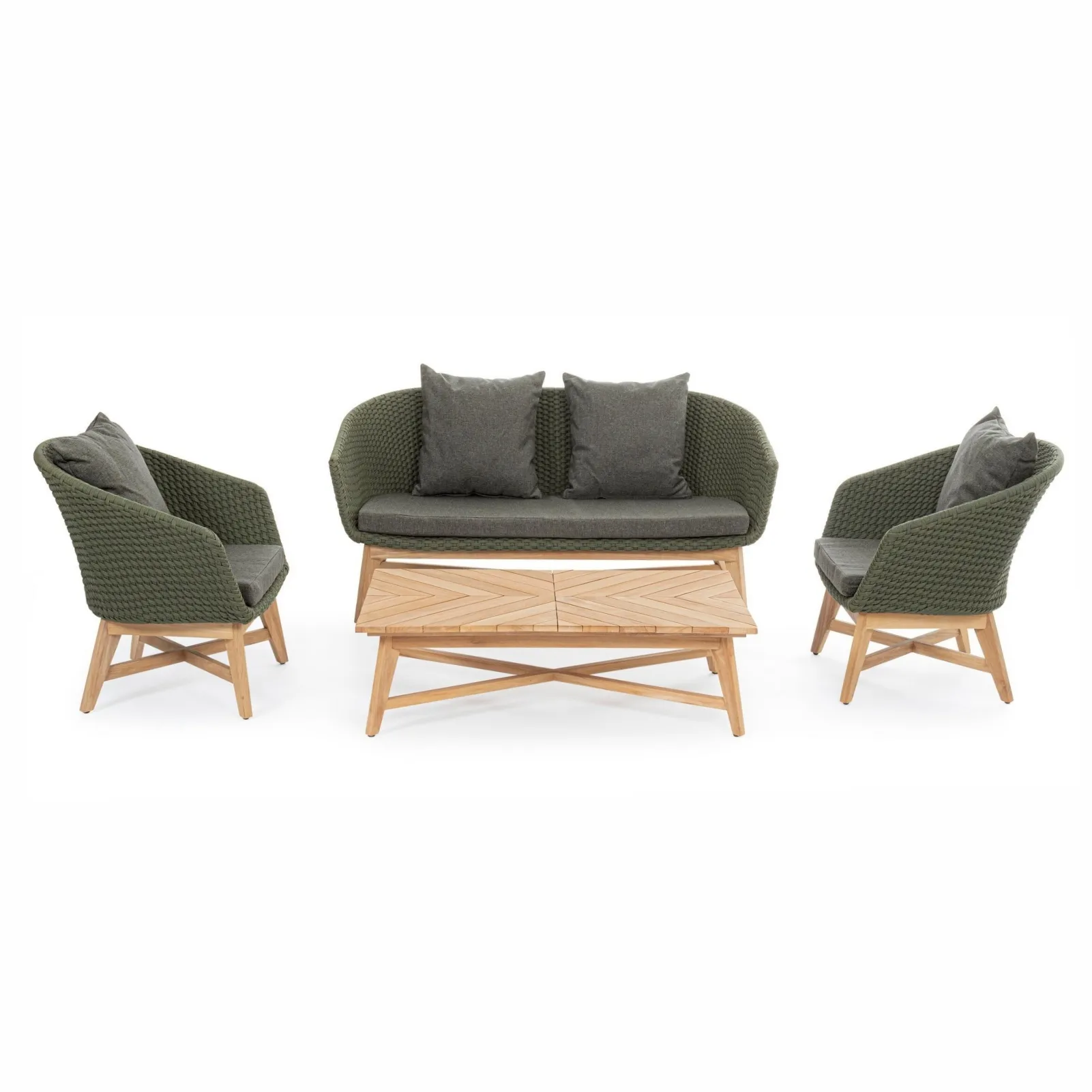 Zestaw Cochiano sofa fotele stolik prostokątny zielony