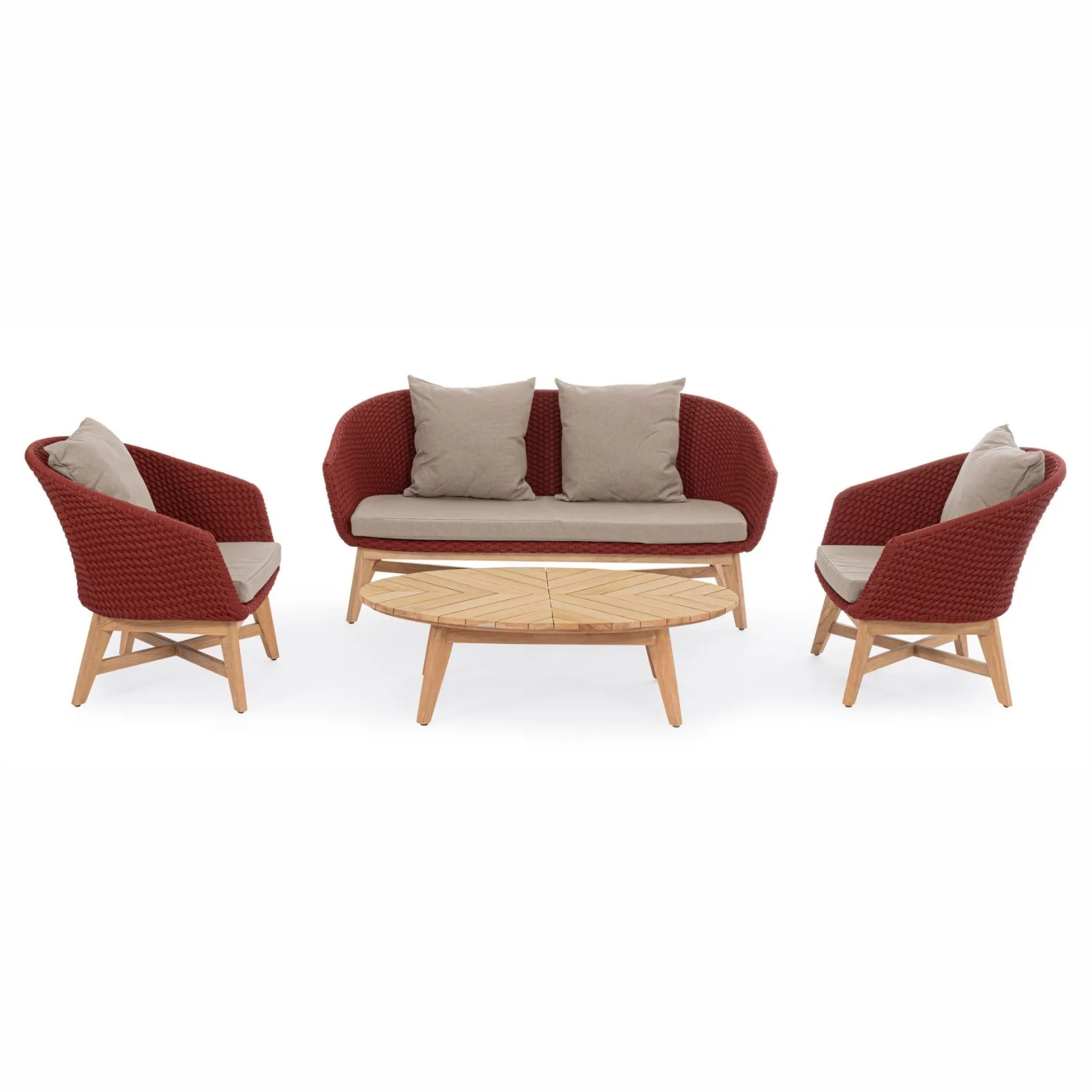 Zestaw Cochiano sofa fotele stolik owalny czerwony