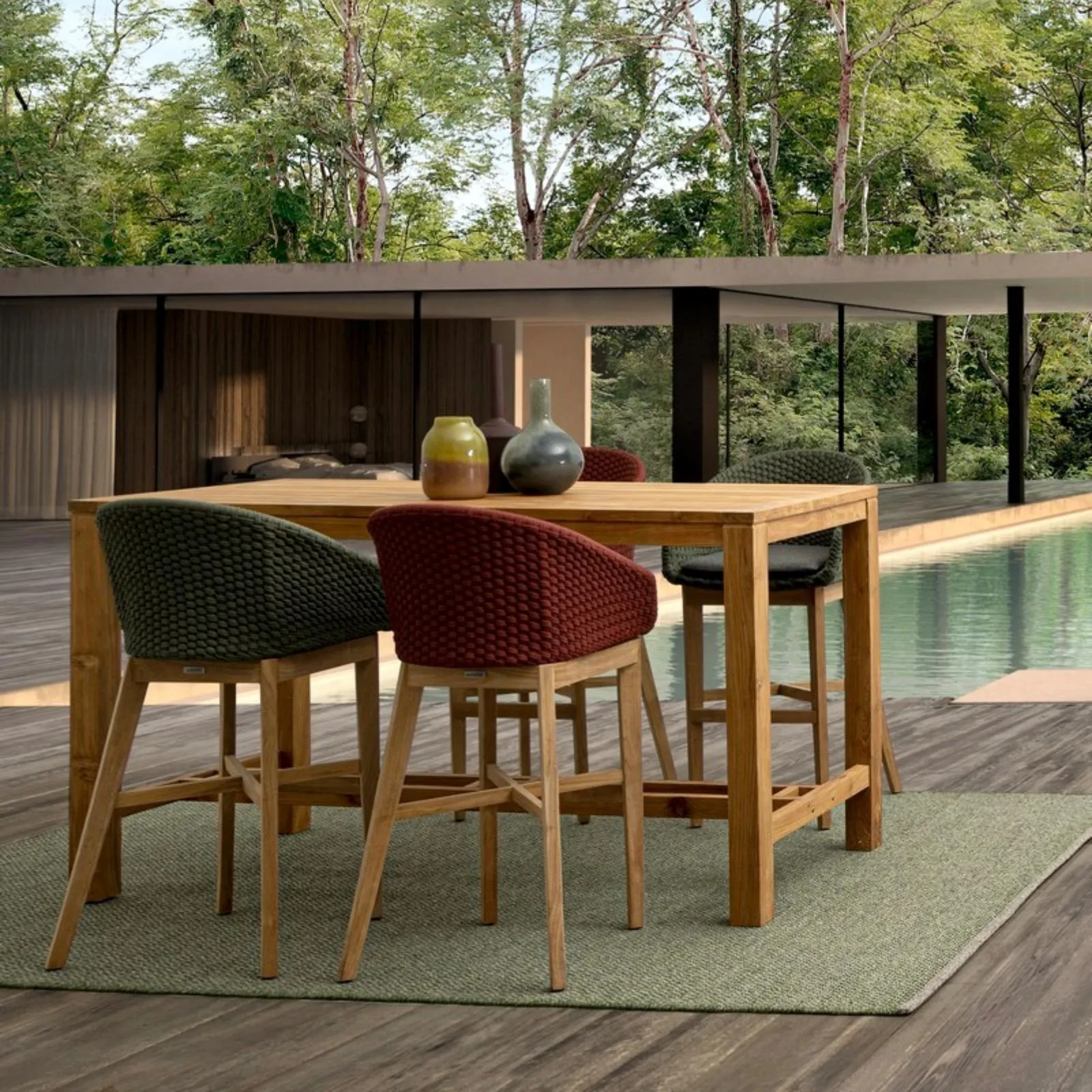 Zestaw stół barowy Marino i 4 krzesła barowe Cochiano czerwone