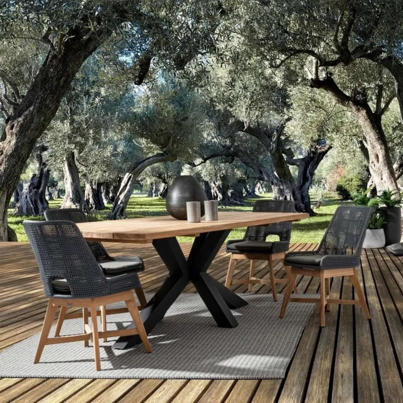 Zestaw stół prostokątny Ravio czarny i 6 krzeseł Hestonia antracyt