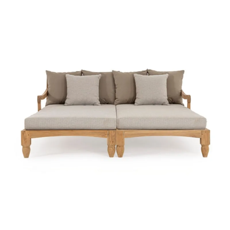 Leżak/szezlong podwójny Bolzano Breeze 87x206 natural drewno teakowe tkanina olefinowa