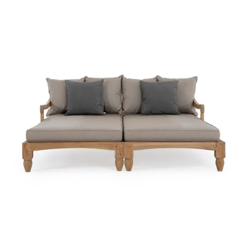 Leżak/szezlong podwójny Bolzano Breeze 87x206 szary-beż drewno teakowe tkanina olefinowa