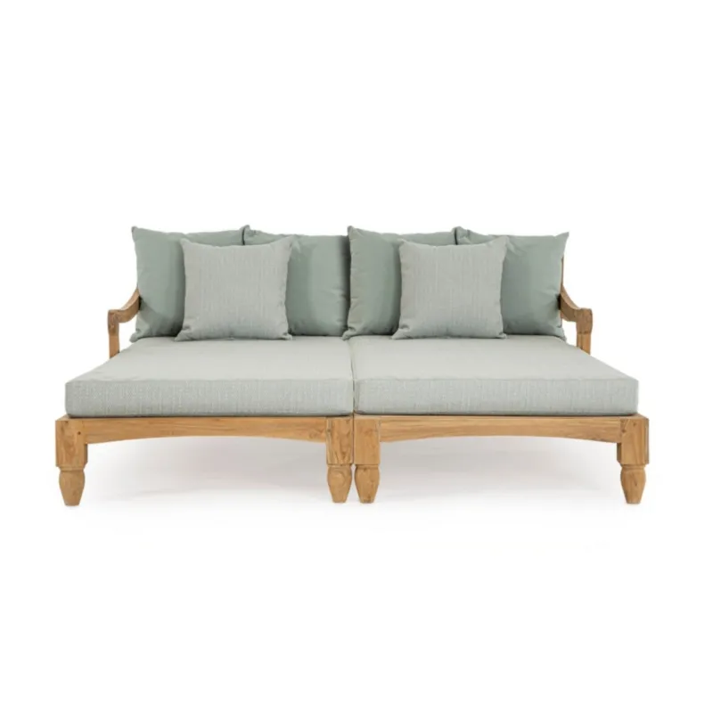 Leżak/szezlong podwójny Bolzano Breeze 87x206 aqua drewno teakowe tkanina olefinowa