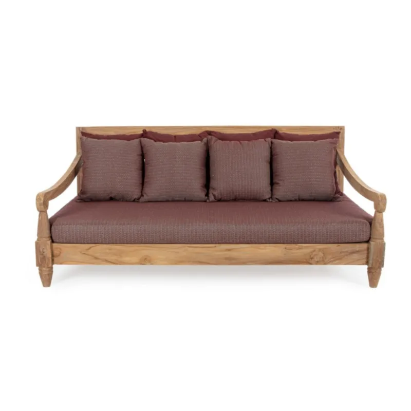 Leżanka Bolzano Breeze 190x112 bordowa drewno teakowe tkanina olefinowa