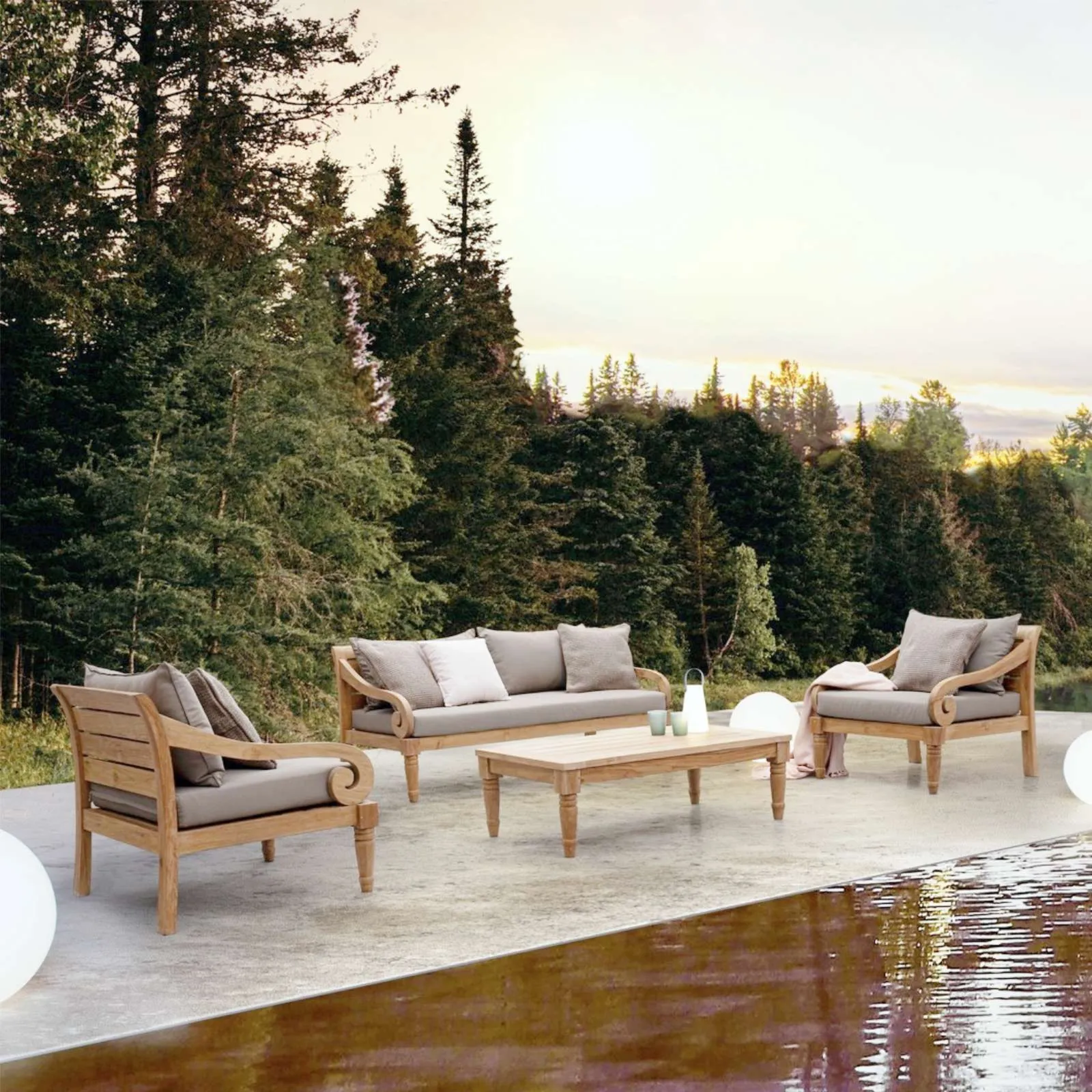 Zestaw ogrodowy Kavalan sofa, dwa fotele, stolik kawowy beżowy