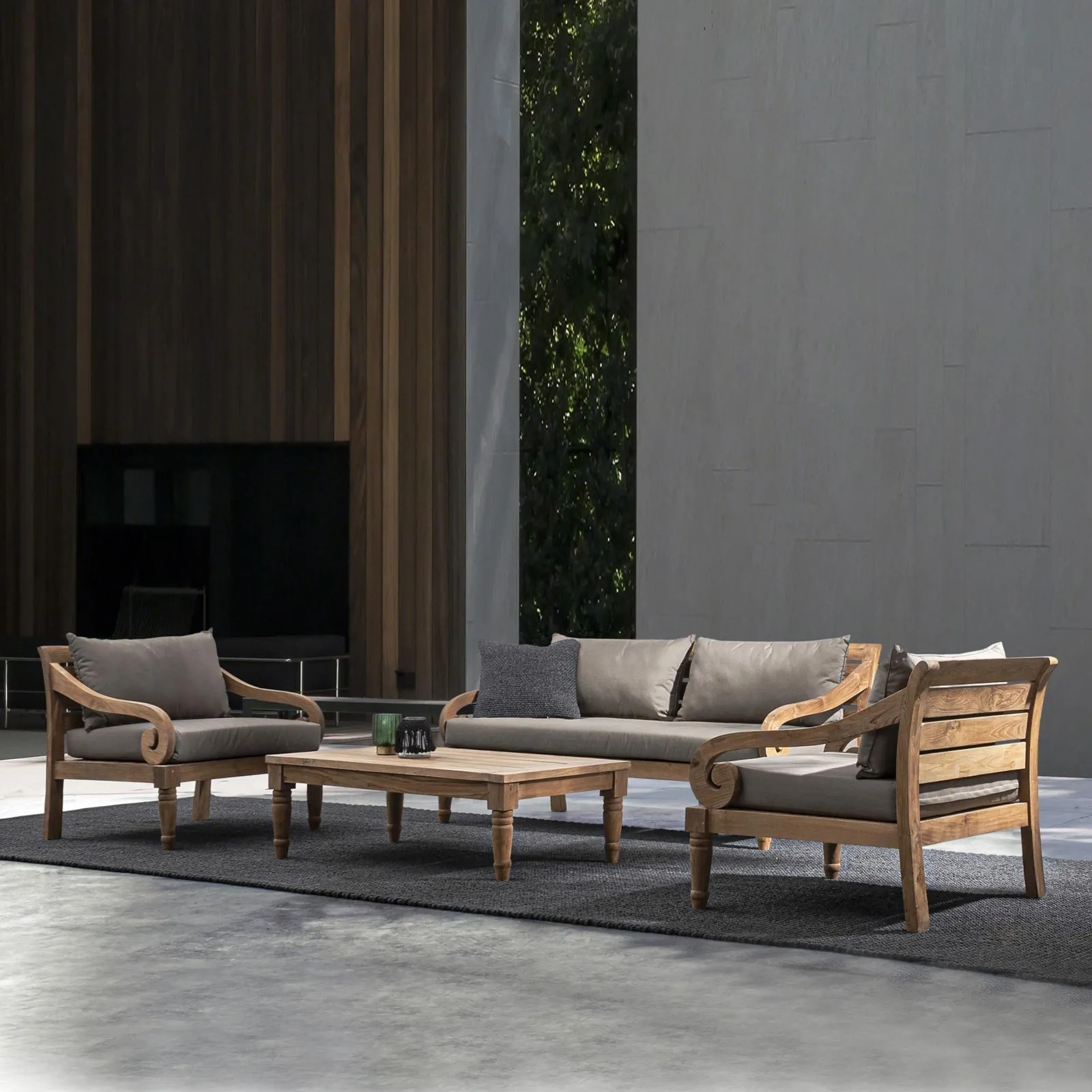 Zestaw ogrodowy Kavalan sofa, dwa fotele, stolik kawowy ciemnoszary