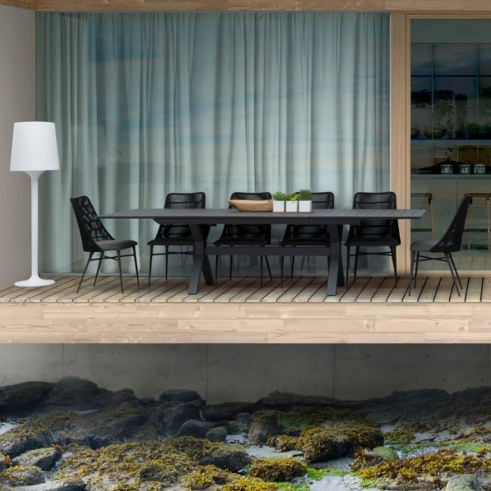 Zestaw stół ogrodowy Kanvita 180-240x100 i 10 krzeseł Toscano czarny