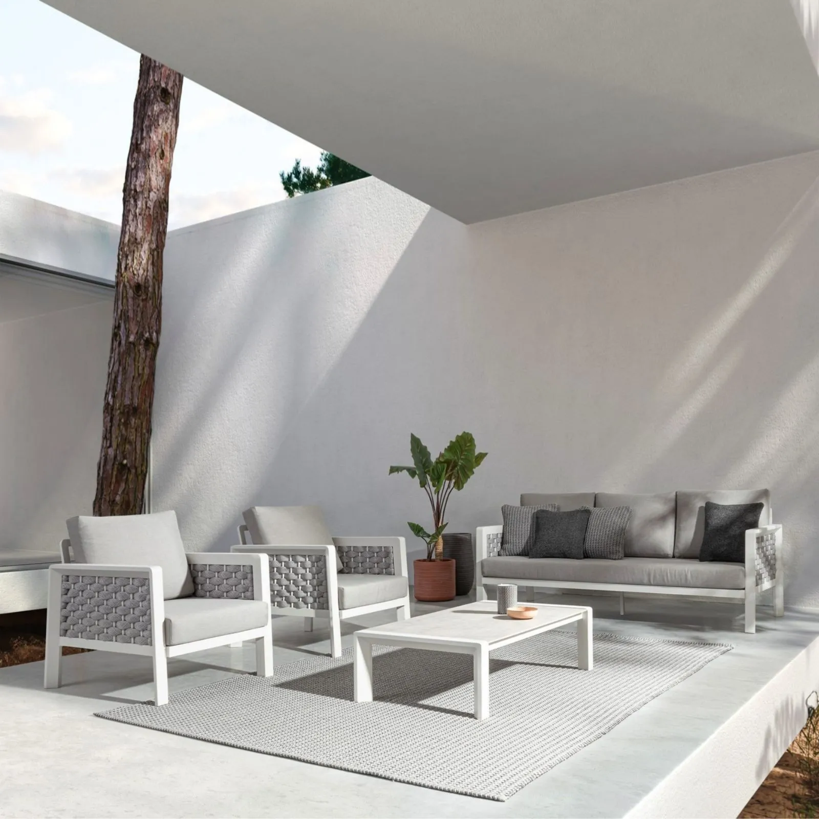 Zestaw ogrodowy Otis sofa, 2 fotele, stolik biały