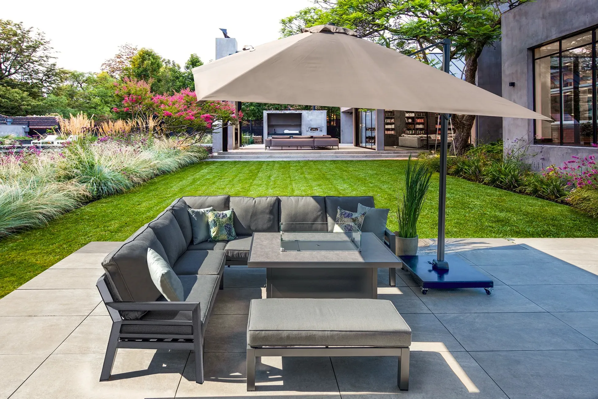 Bolzano Havana Narożnik ogrodowy z paleniskiem gazowym  antracytowy aluminium