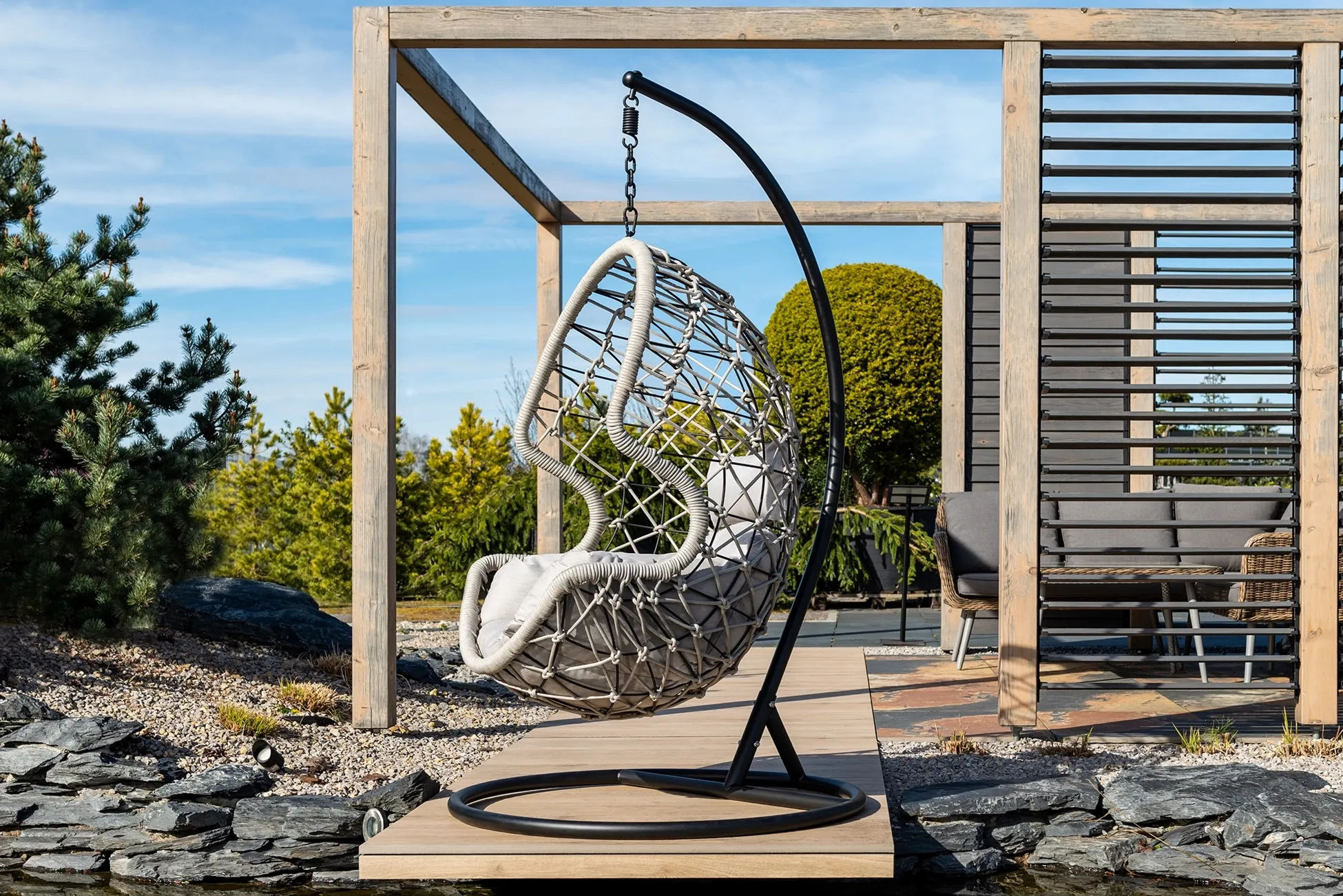 Fotel tarasowy wiszący huśtawka na balkon Kordoba szary