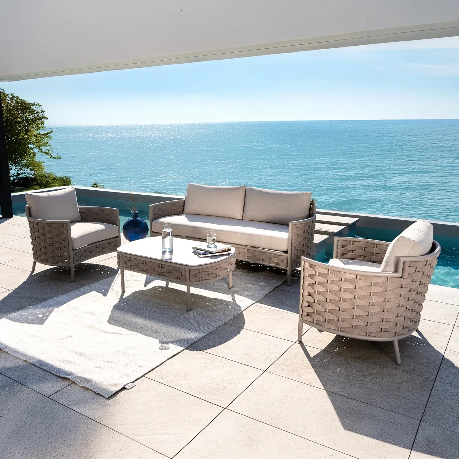 Nowoczesny zestaw mebli ogrodowych LOOP I Couture Jardin beżowy aluminium