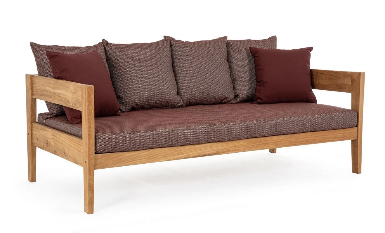 Sofa Kobo drewniana 3-osobowa bordowa tkanina olefin