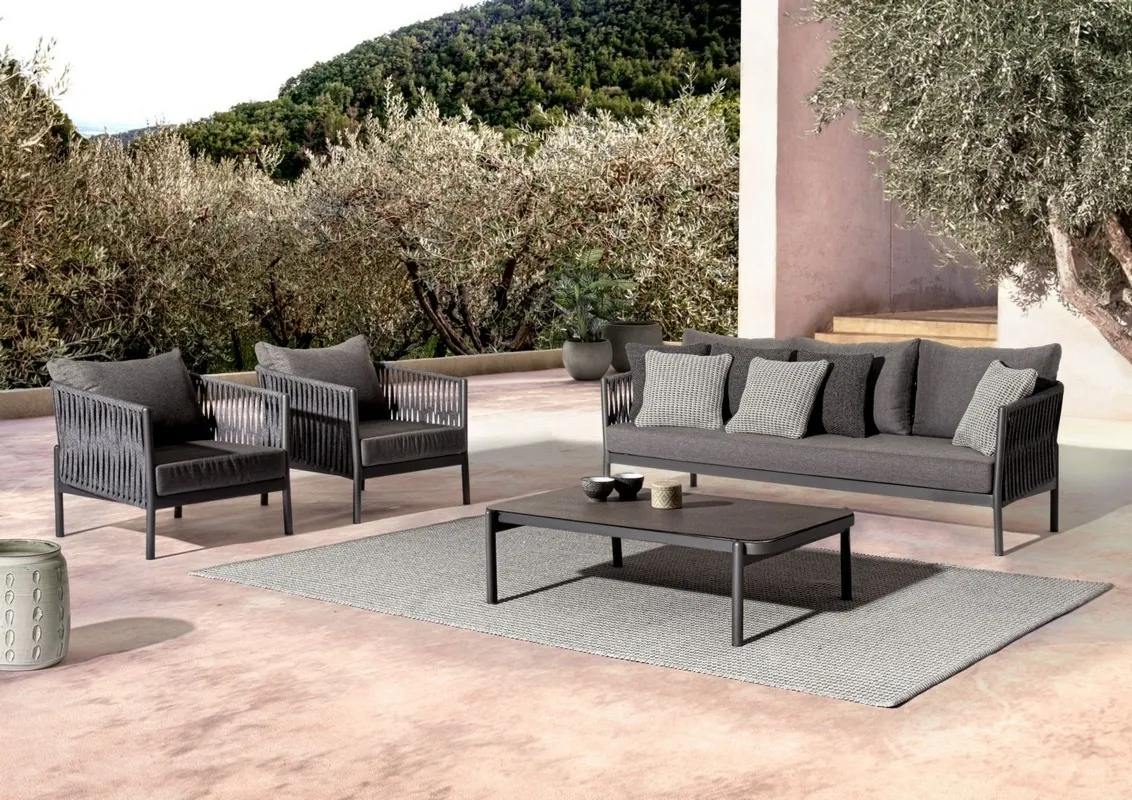 Zestaw mebli Florencia aluminium antracytowy 2 fotele sofa stolik antracytowy poliester