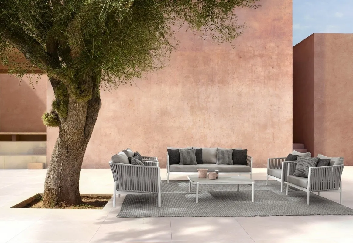 Zestaw mebli Florencia aluminium biały 4 fotele  sofa stolik biały poliester