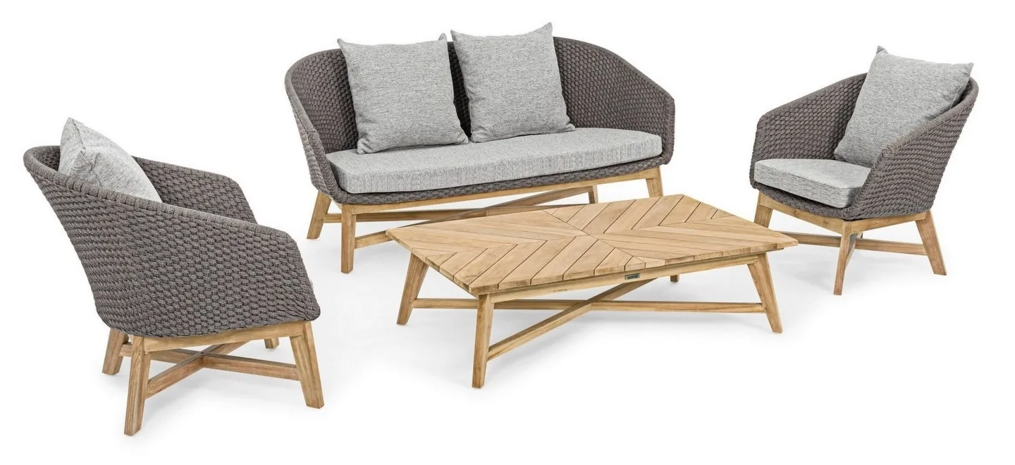 Zestaw Coachella sofa fotele stolik prostokątny szary  olefin