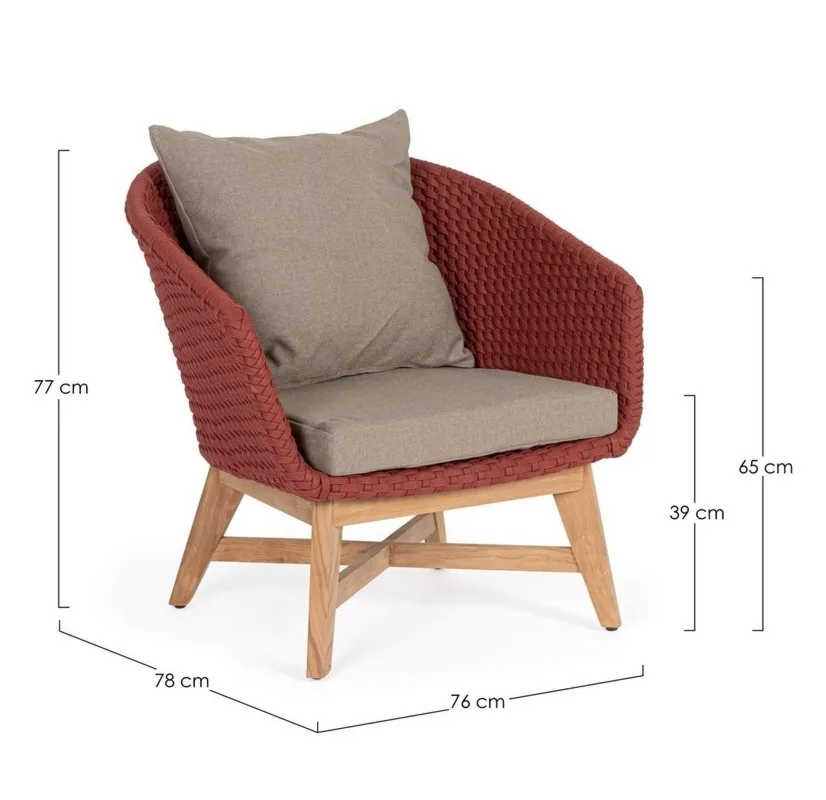 Zestaw Coachella sofa fotele stolik owalny czerwony  olefin