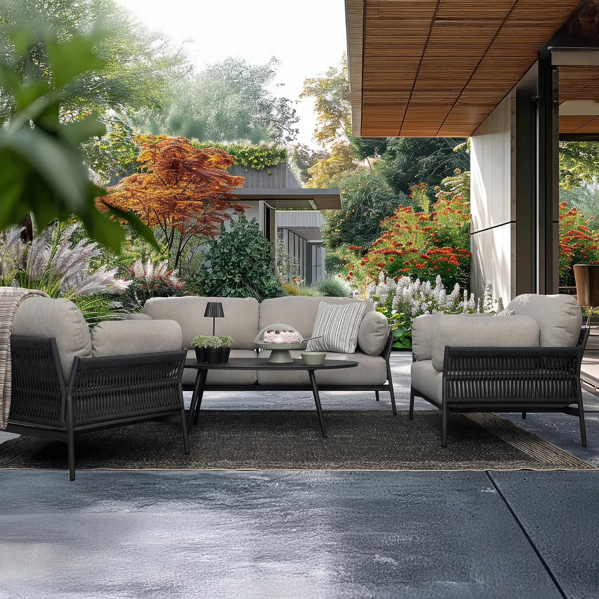 Zestaw mebli ogrodowych PARDIS sofa, dwa fotele, stolik kawowy Bizzotto antracyt QS22 aluminium