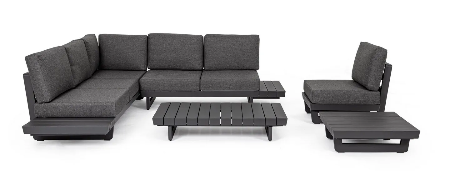 Zestaw Infinity narożnik fotel, dwa stoliki WG21 antracytowy  tkanina olefinowa