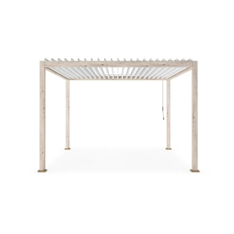 Pergola Ocean 3,6x3,6 efekt drewna z białą żaluzją  aluminium