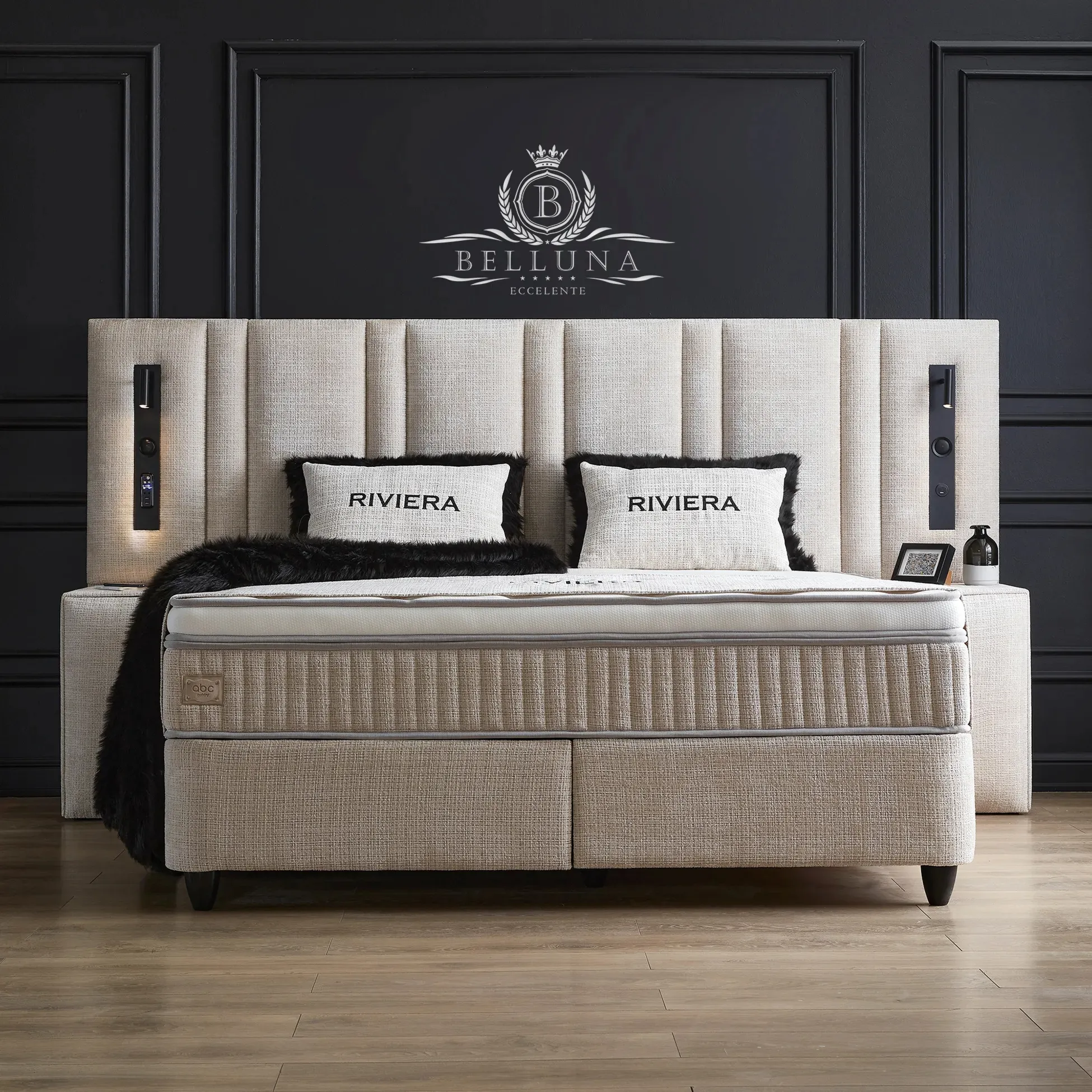 Łóżko Riviera 180x200cm kontynentalne z materacem beżowe