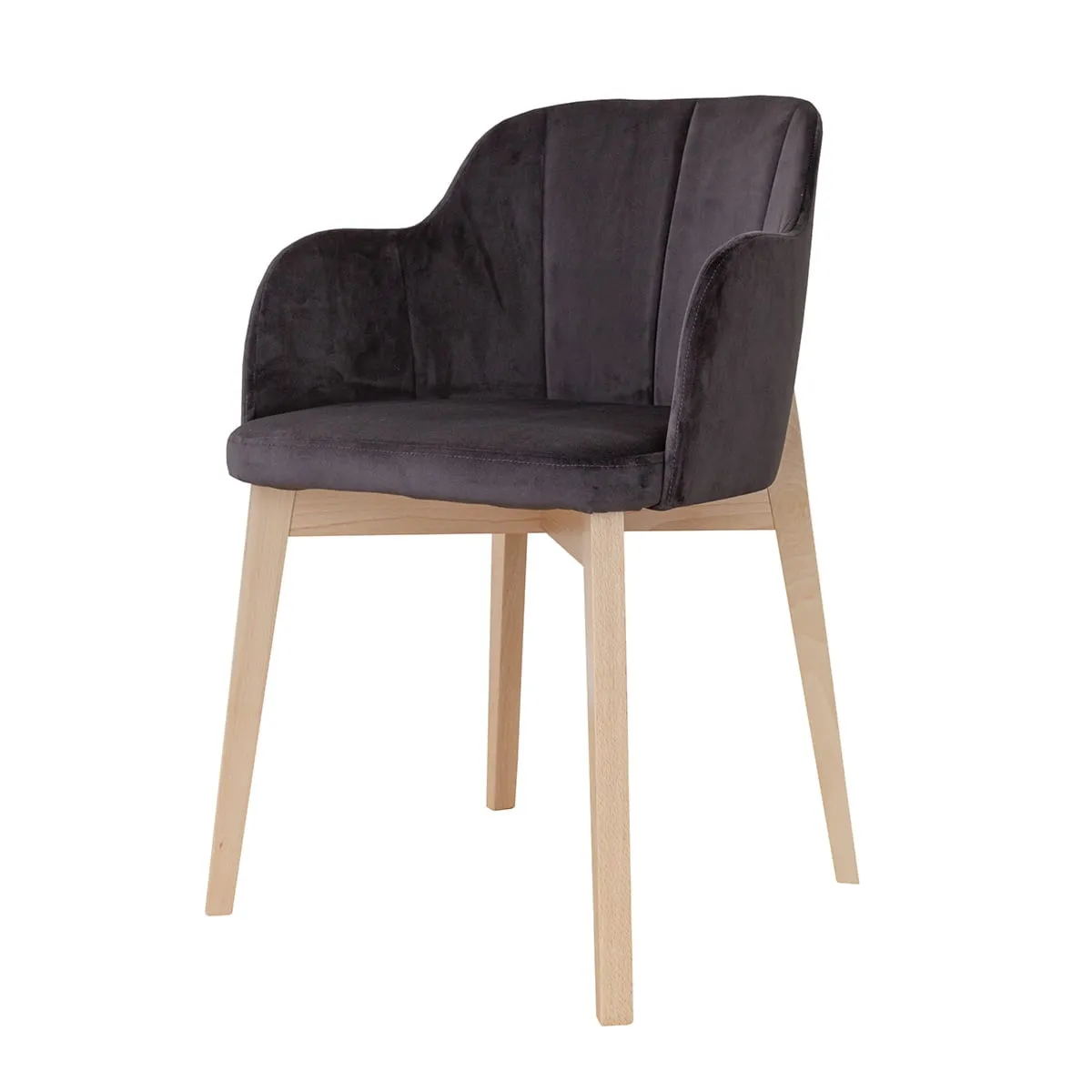 Krzesło tapicerowane szare z drewnianymi nogami RIV97 Fondo