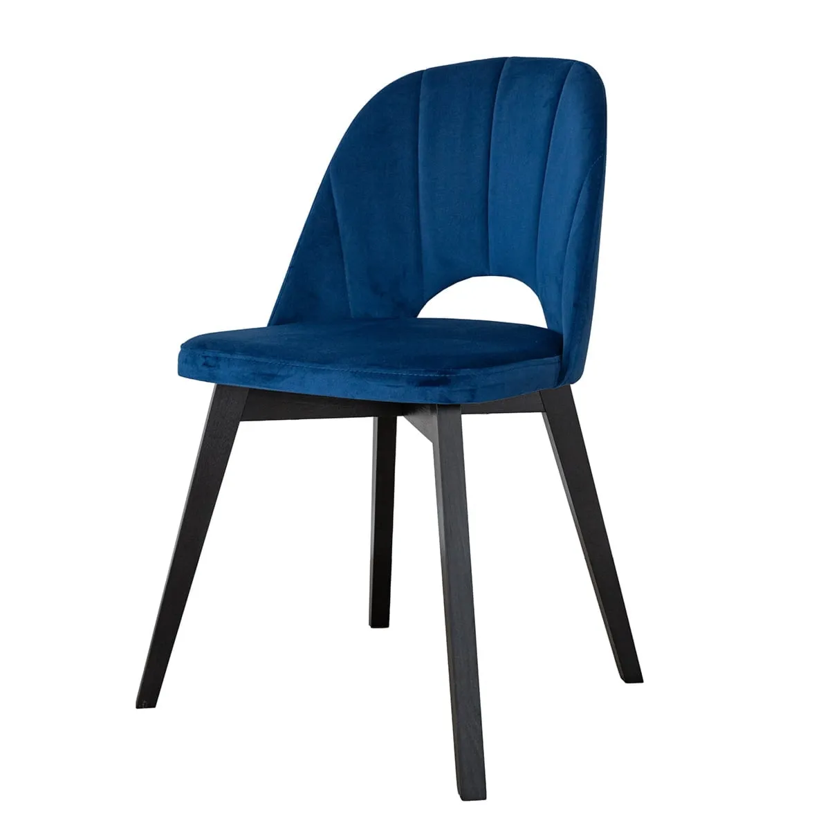 Krzesło tapicerowane granatowe z drewnianymi czarnymi nogami RIV81 Breno