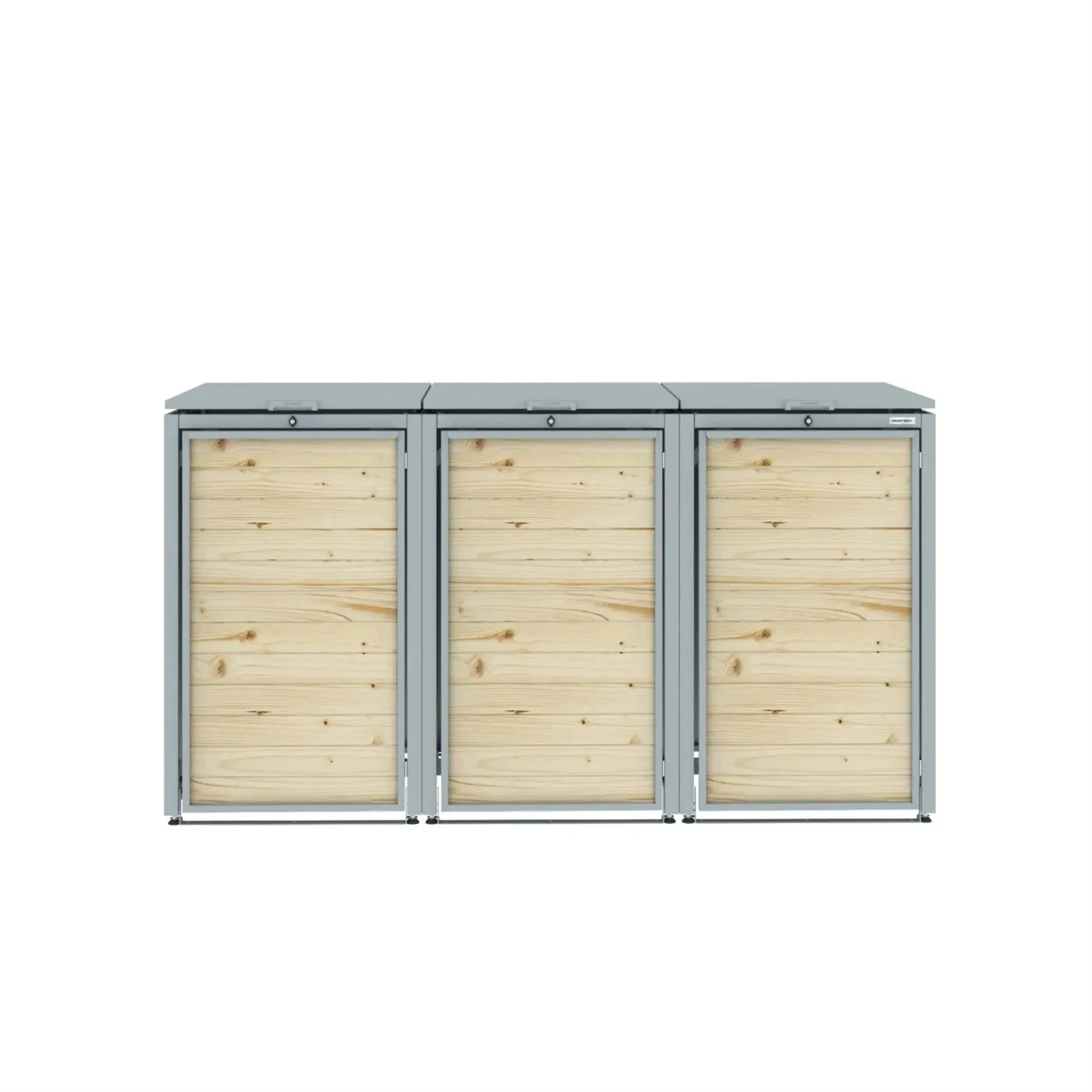 Obudowa na 3 kosze na śmieci - RecyBox 03 WOOD - Szary - 240 l