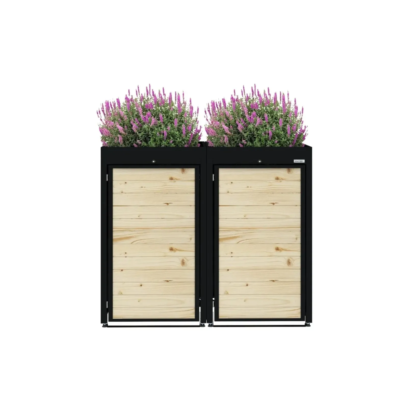 Obudowa na 2 kosze na śmieci - FLORES 02 WOOD - Czarny - 240 l