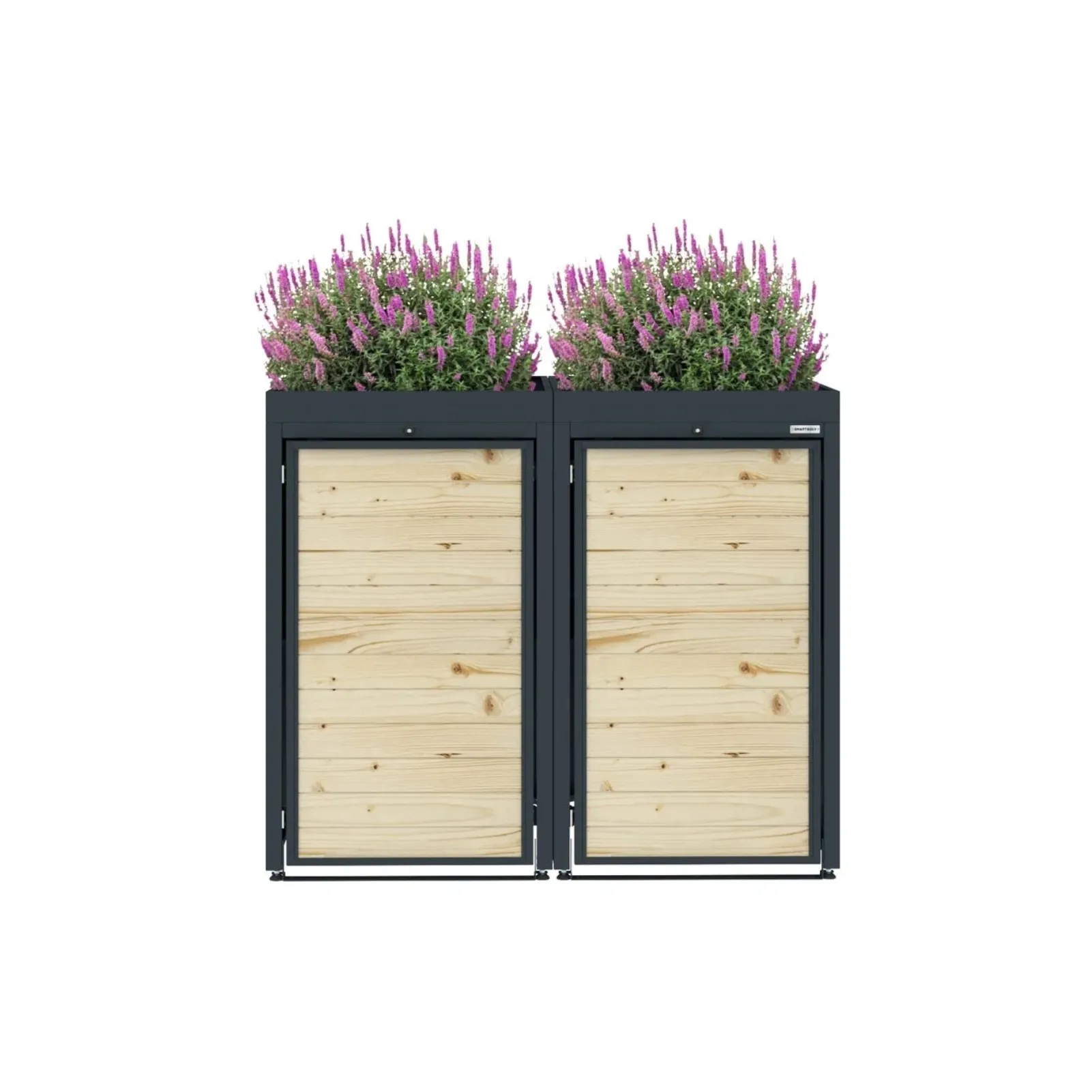 Obudowa na 2 kosze na śmieci - FLORES 02 WOOD - Antracytowy - 240 l