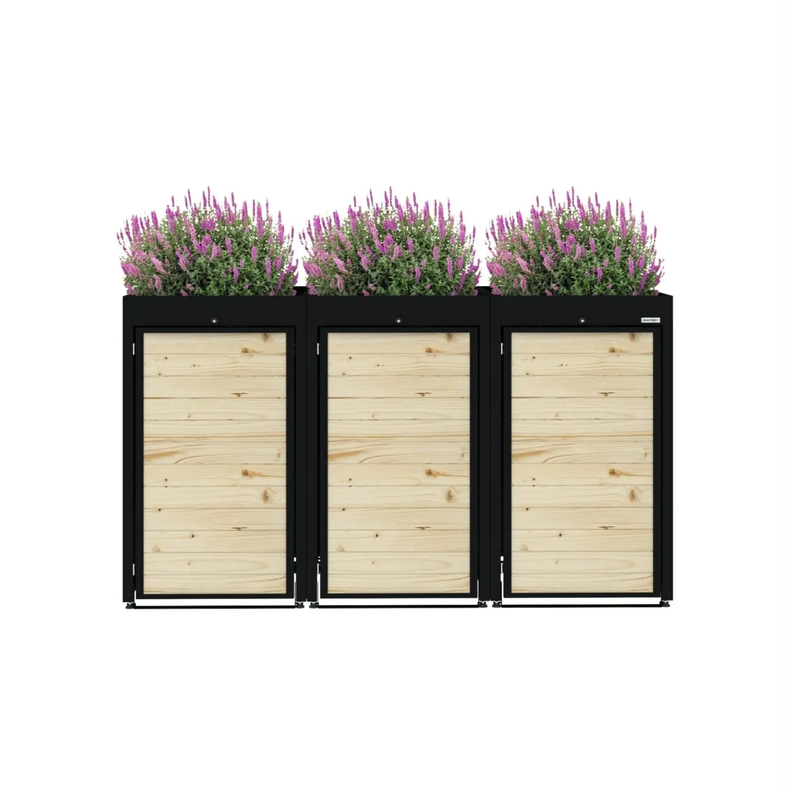 Obudowa na 3 kosze na śmieci - FLORES 03 WOOD - Czarny - 120 l