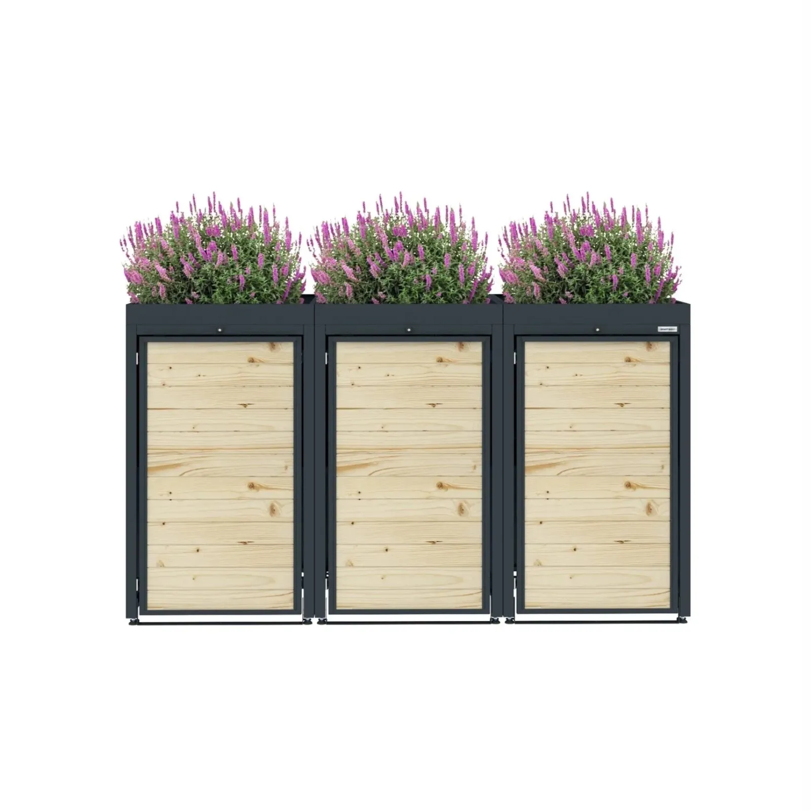 Obudowa na 3 kosze na śmieci - FLORES 03 WOOD - Antracytowy - 240 l