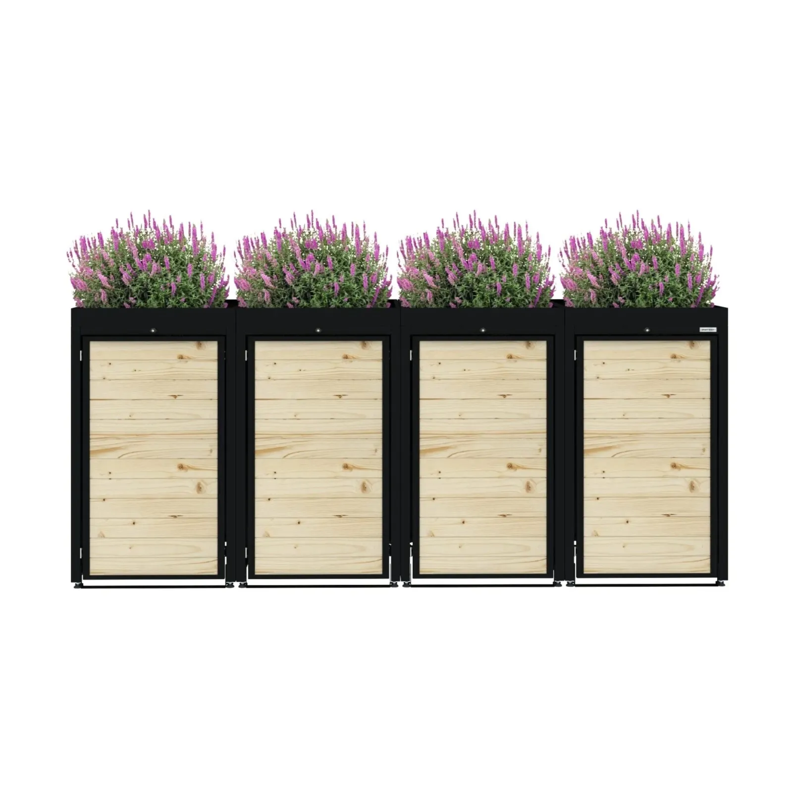 Obudowa na 4 kosze na śmieci - FLORES 04 WOOD - Czarny - 240 l