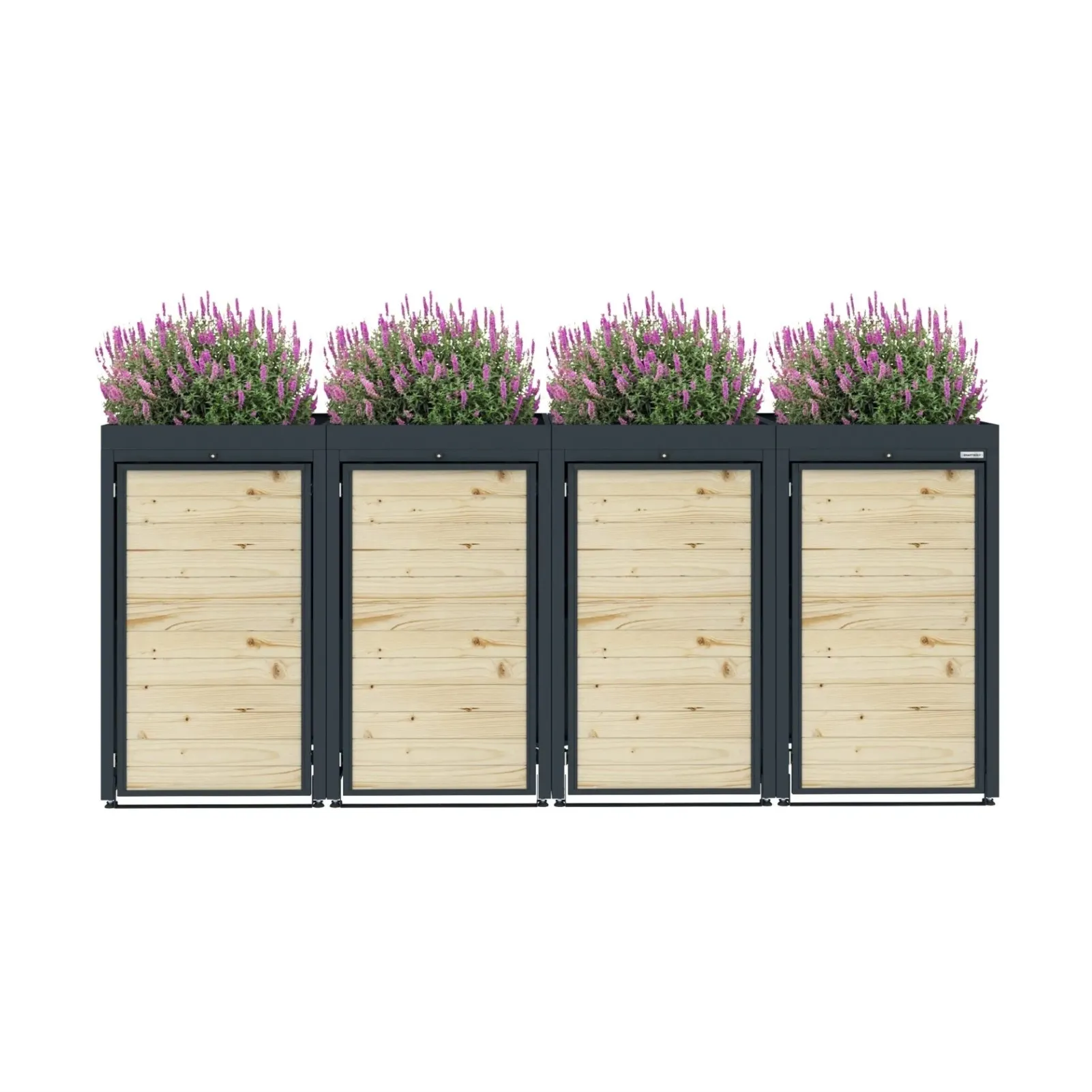 Obudowa na 4 kosze na śmieci - FLORES 04 WOOD - Antracytowy - 240 l