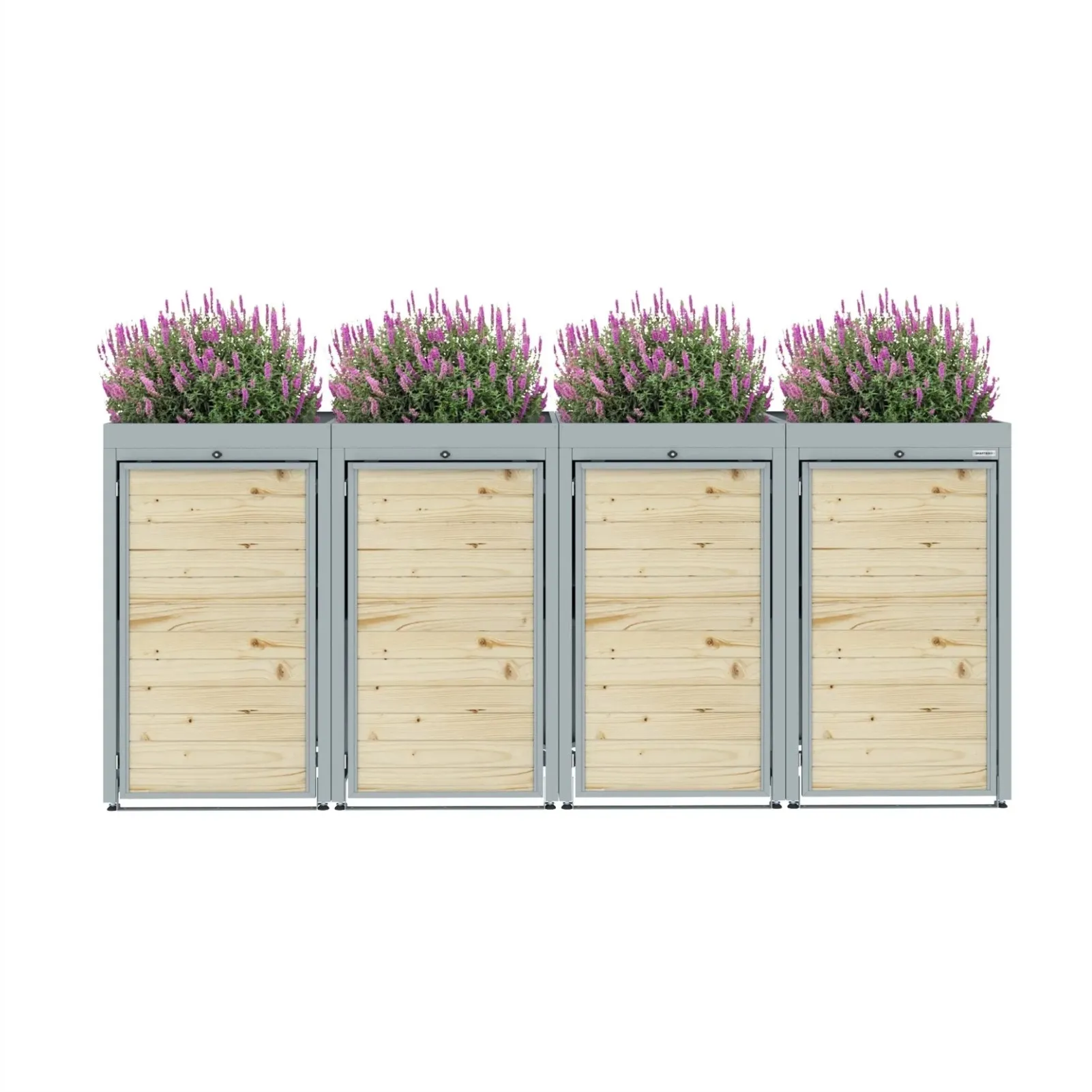 Obudowa na 4 kosze na śmieci - FLORES 04 WOOD - Szary - 240 l