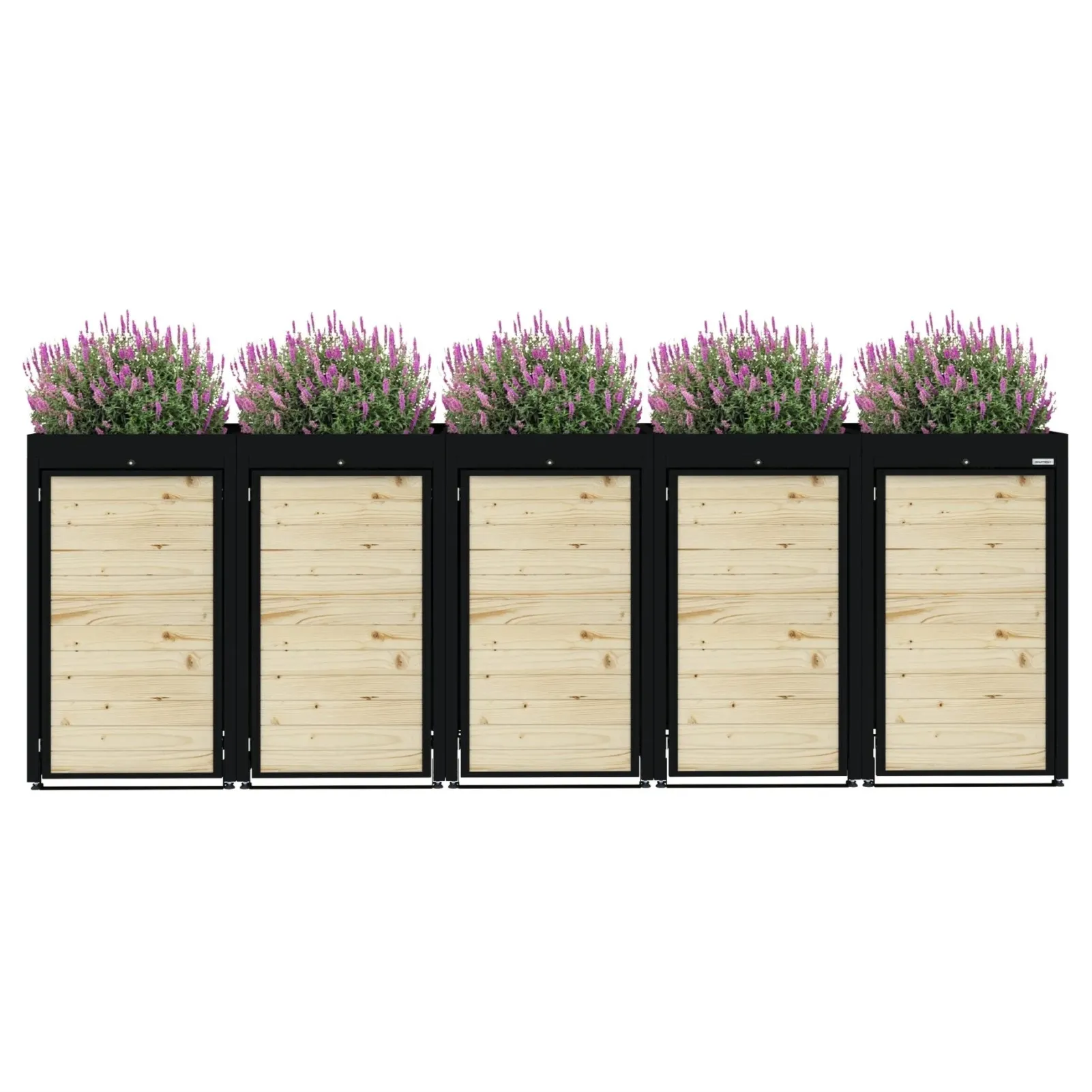 Obudowa na 5 koszy na śmieci - FLORES 05 WOOD - Czarny - 120 l