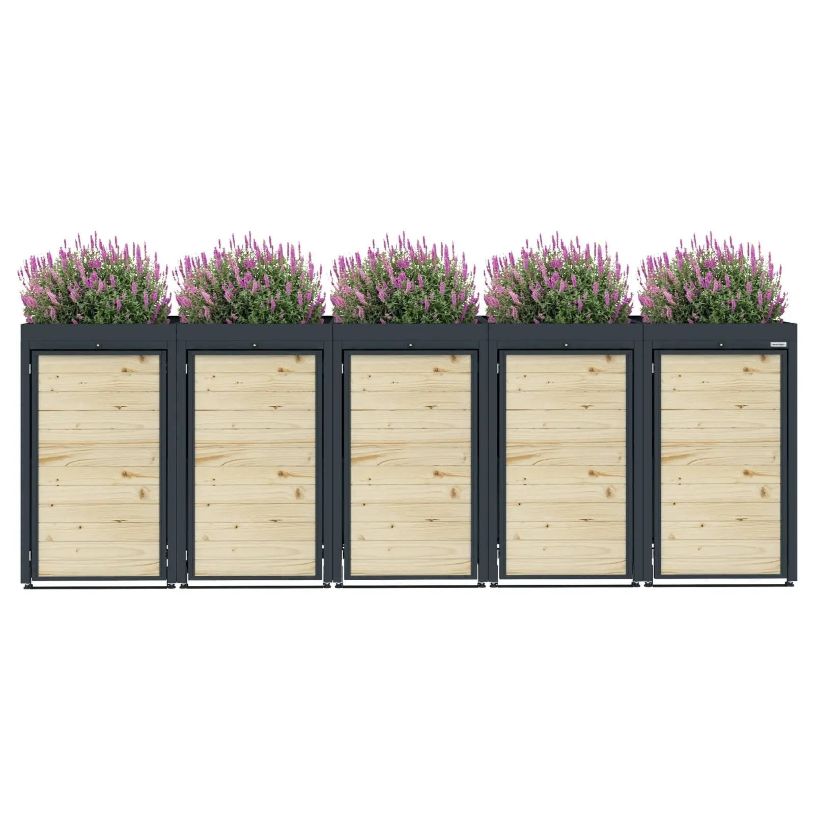 Obudowa na 5 koszy na śmieci - FLORES 05 WOOD - Antracytowy - 120 l