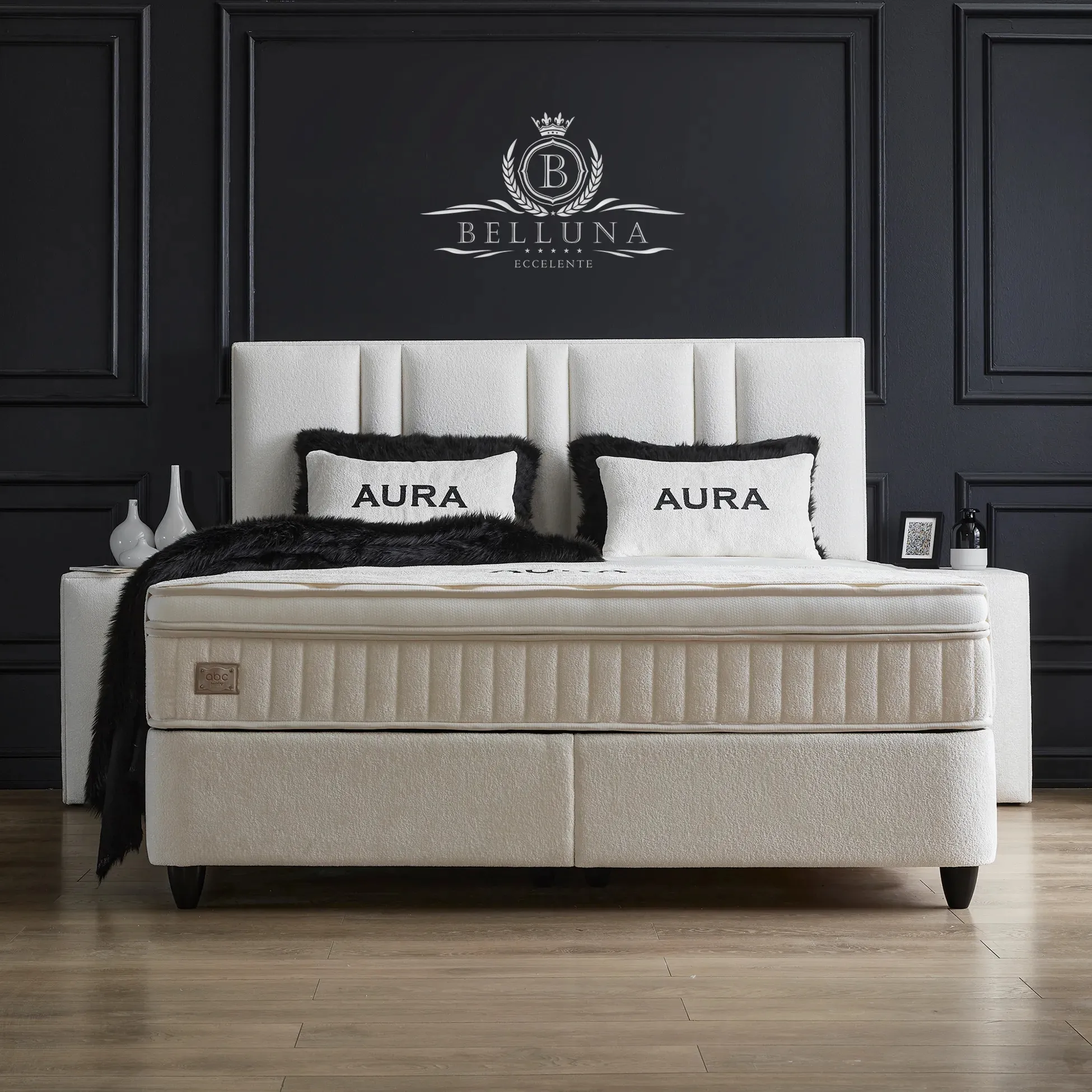 Łóżko tureckie kontynentalne Aura kremowe z materacem - 160