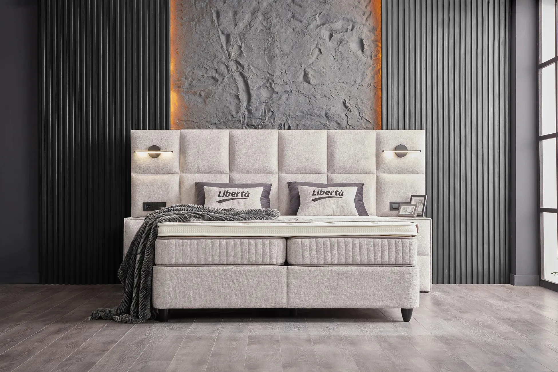 Łóżko kontynentalne Liberta Belluna z materacem i oświetleniem - 160