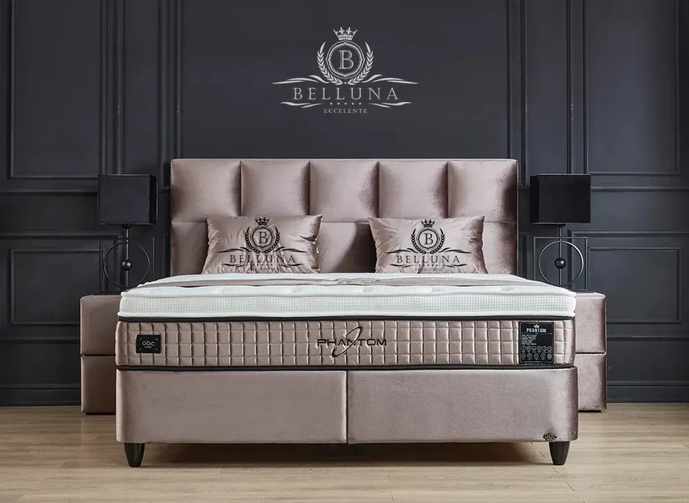 Łóżko kontynentalne Phantom Belluna tureckie beżowe z materacem - 180