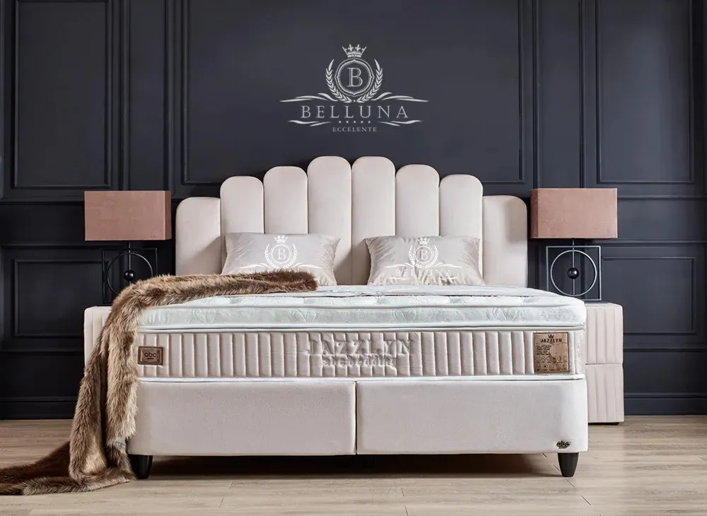 Łóżko kontynentalne Jazzlyn Belluna tureckie beżowe z materacem - 120