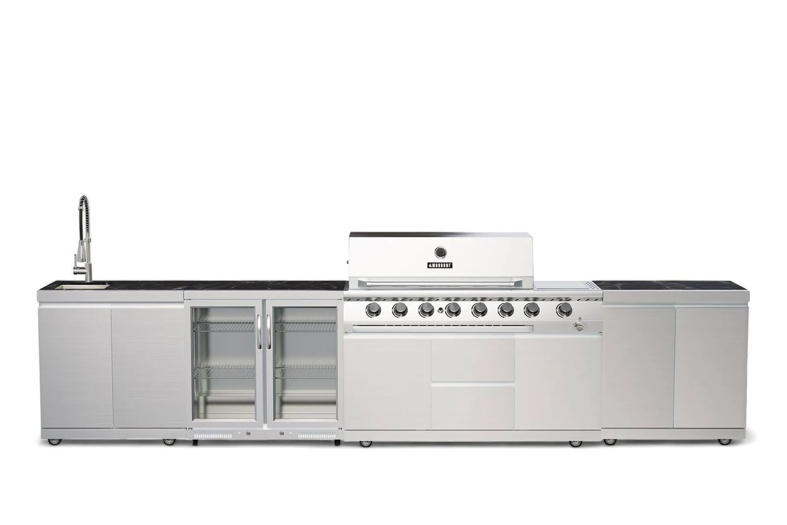 Grill ogrodowy gazowy, kuchnia PRO 6-palnikowa ETNA  256,5x57,5 Marroni Grills srebrny