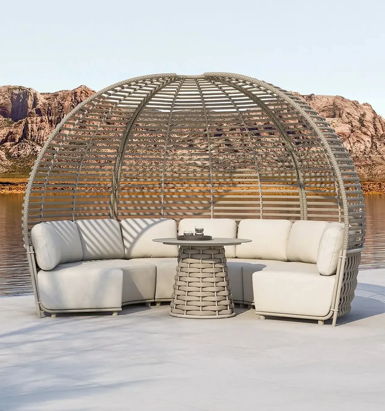 Nowoczesny zestaw mebli ogrodowych HUG II Couture Jardin szarobeżowy aluminium