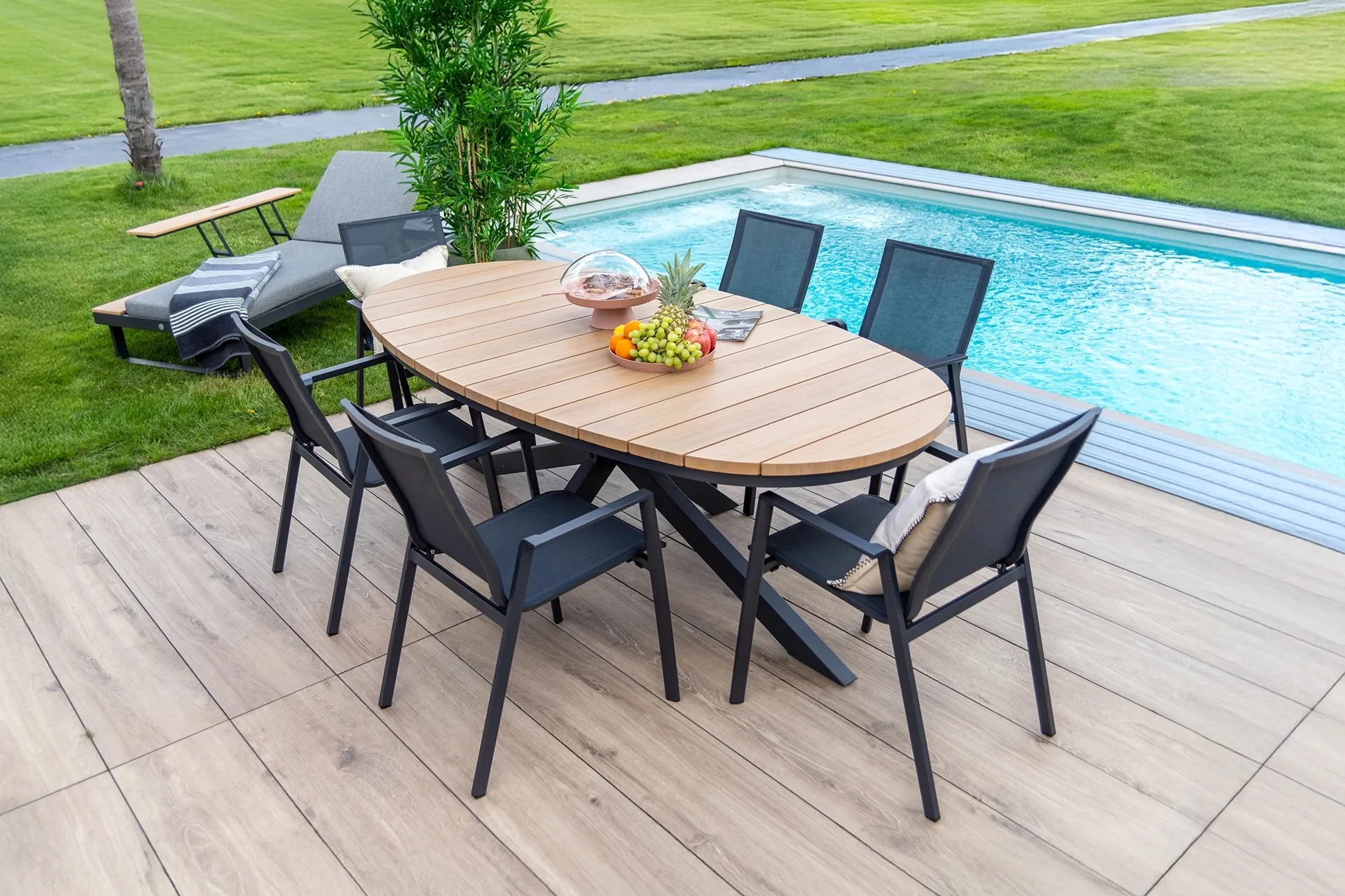 Bolzano zestaw mebli jadalnianych do ogrodu Zefiro/Kastor 218x115 antracytowy aluminium