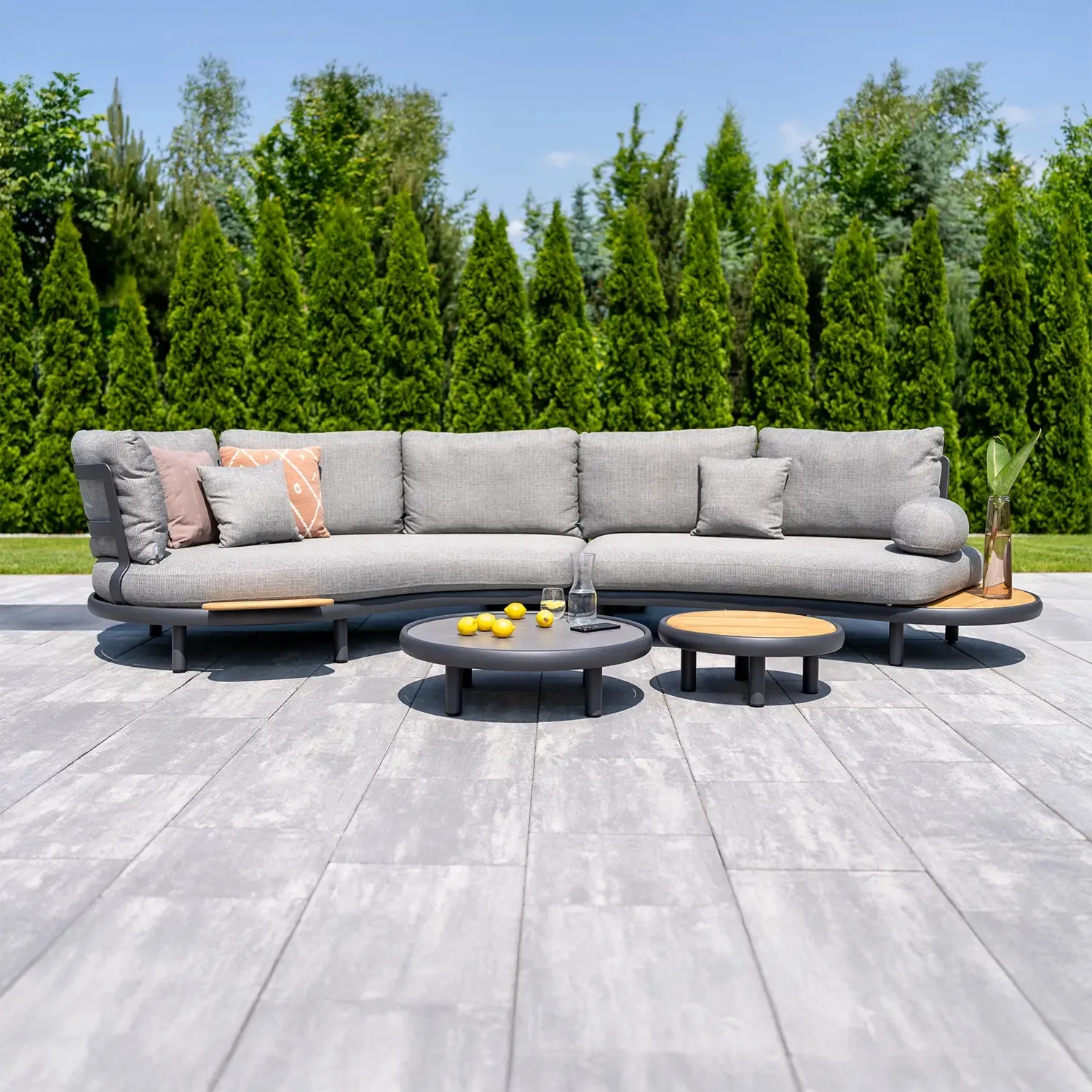 Nowoczesny zestaw mebli ogrodowych CLOUD ZUMM antracyt aluminium teak